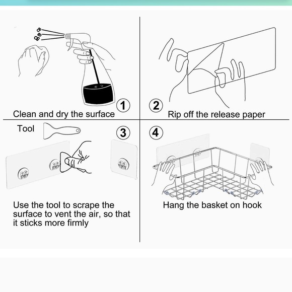 ARCCI Adhesive Corner Holder/Organizer For Tub, Kitchen Basket Storage w/Hooks - Picture 7 of 9